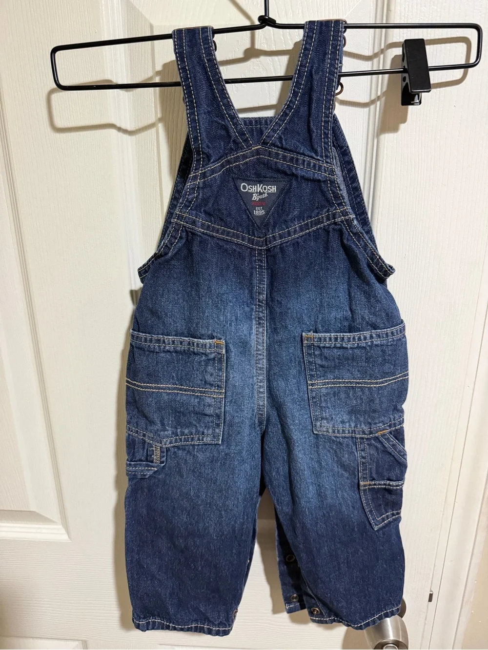 OshKosh B'gosh Dark Blue Denim Overalls with Red Embroidery